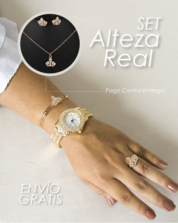 Oferta Imperdible!🔥CONJUNTO DE LUJO 5 PIEZAS - Reloj, Pulsera, Collar, Anillo y Pendientes