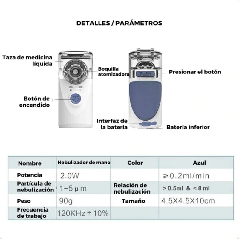 NEBULIZADOR PORTÁTIL ULTRASÓNICO RECARGABLE USB