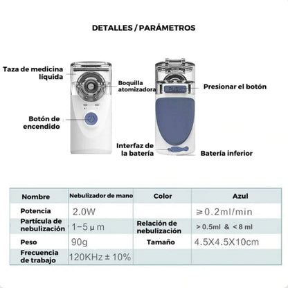 NEBULIZADOR PORTÁTIL ULTRASÓNICO RECARGABLE USB