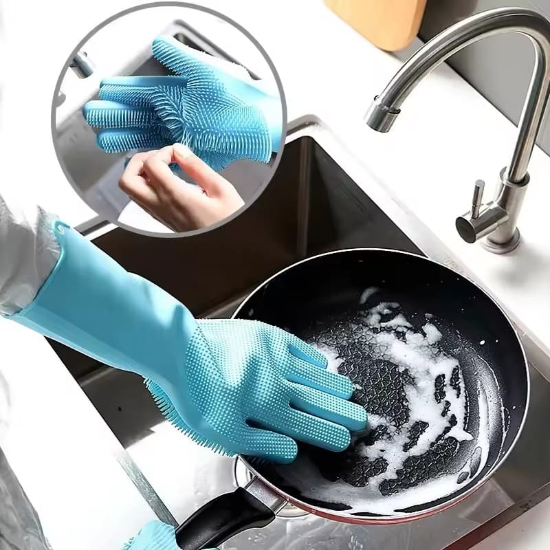 PAR DE GUANTES DE SILICONA LAVA PLATOS MULTIUSOS – RESISTENTES Y EFICIENTES!